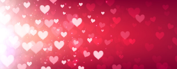 Red and white blurred hearts background.