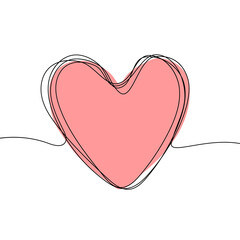 One line drawing heart sketch. Continuous line drawing isolated on white background.