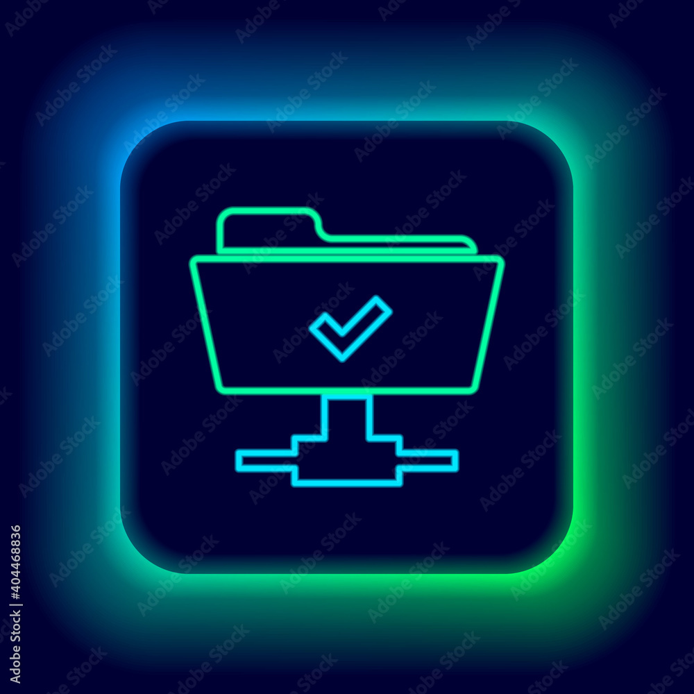 Poster glowing neon line ftp operation successful icon isolated on black background. software update, trans
