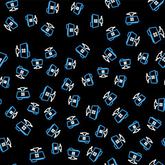 Line FTP cancel operation icon isolated seamless pattern on black background. Software update, transfer protocol, router, teamwork tool management, copy process. Vector.