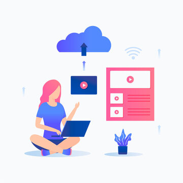 flat illustration video upload concept. Illustration for websites, landing pages, mobile applications, posters and banners.
