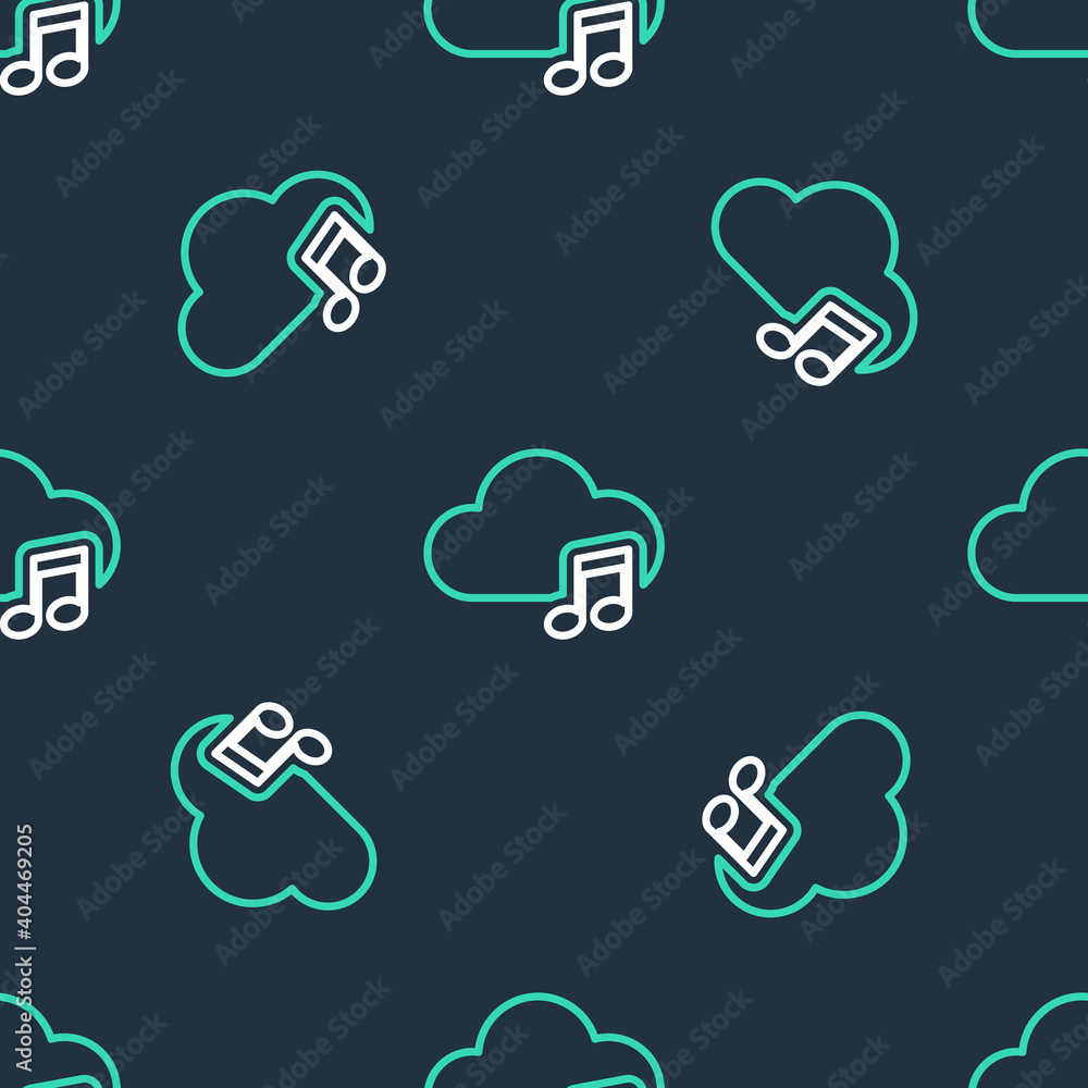 Wall mural line music streaming service icon isolated seamless pattern on black background. sound cloud computi