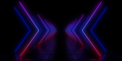 3D abstract background with neon lights. neon tunnel .space construction . 3d illustration