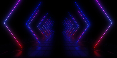 Fototapeta na wymiar 3D abstract background with neon lights. neon tunnel .space construction . 3d illustration