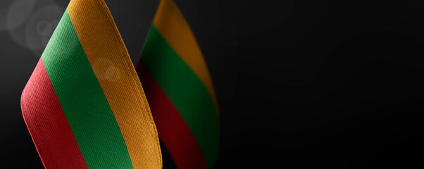 Small national flags of the Lithuania on a dark background