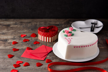 Heart cake for St. Valentine's Day, Mother's Day, or Birthday, decorated with roses and pink sugar hearts	