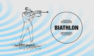 Biathlon girl shooting in the stand position. Vector outline biathlon ski illustration.
