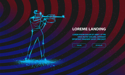 Biathlon girl shooting in the stand position. Vector Biathlon Sport Background for Landing Page Template.