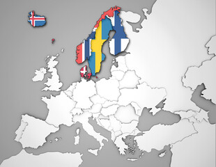 3D Europakarte auf der Skandinavien (inkl. Island + Färöer) hervorgehoben werden
