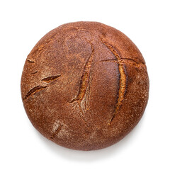 Top view of a round loaf of rye bread