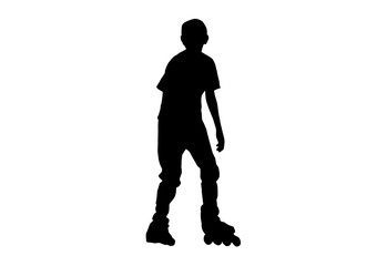 Silhouette Roller Blade Skate  kids , boy play spin scooter with white background with clipping path.