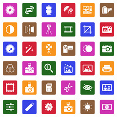 Photography Icons. White Flat Design In Square. Vector Illustration.