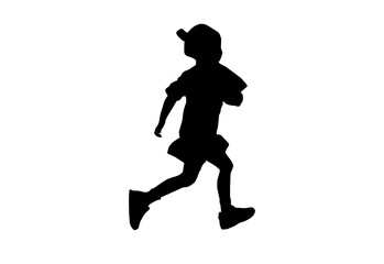 Silhouette kids running Exercise with white background with clipping path