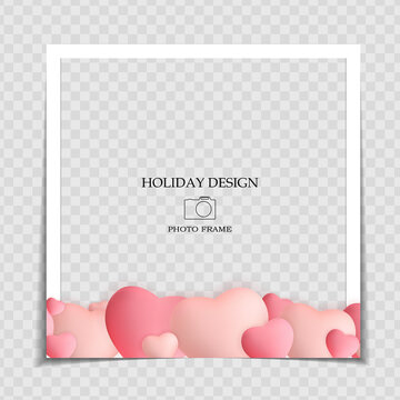 Holiday Background Photo Frame Template. Valentine`s Day Love Concept For Post In Social Network. Vector Illustration EPS10