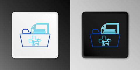 Fototapeta premium Line Medical veterinary record folder icon isolated on grey background. Dog or cat paw print. Document for pet. Patient file icon. Colorful outline concept. Vector.