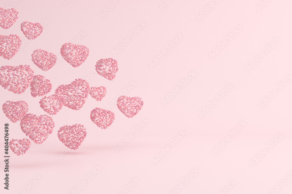 Poster floating hearts shape, valentine concept. 3d rendering.