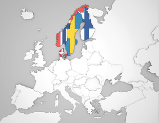 3D Europakarte auf der Skandinavien hervorgehoben wird