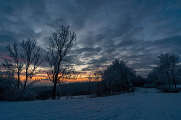 Wonderful winter landscape at sunset at northern Lake Constance