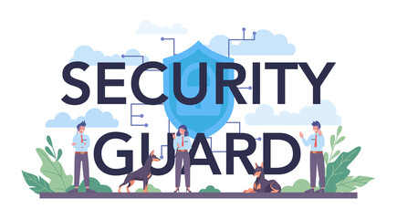 Security guard typographic header. Surveillance and ptrotection