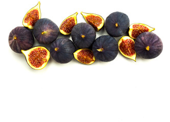  Figs fruit whole and slices on a white background