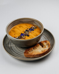 cream pumpkin soup with sausages