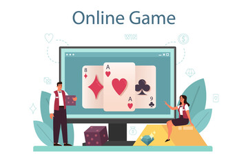 Croupier online service or platform. Dealer in casino near roulette