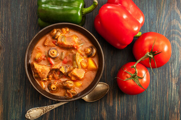 Stew soup with meat potatoes
