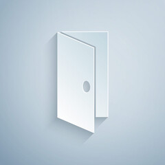 Paper cut Closed door icon isolated on grey background. Paper art style. Vector.