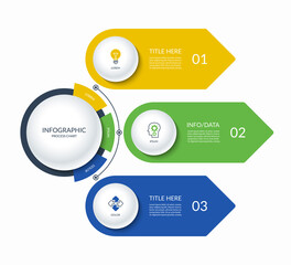 Infographic semi circle template with 3 arrows. Can be used for business presentation, brochure, diagram, chart, web design, data visualization. Vector illustration