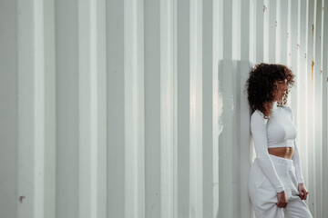 Urban style dancer in white clothes