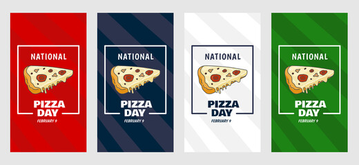 Set of Modern banner National Pizza Day Story post template for social media post. Vector vertical banner collection with 4 color red, navy, white and green.