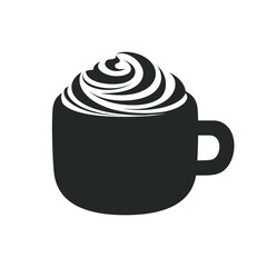 Cup of beverage with foam and cream on mug silhouette template. Simple minimal flat clip art, icon or logo for cafe shops, menu, caffeine, restaurants, etc. Vector illustration.