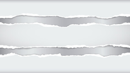 Torn of white paper are on grey background for text, advertising or design. Vector illustration