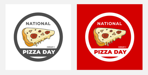 Square Banner of National Pizza day on white and red background, vector illustration. 