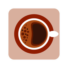 Cup of coffee on a white background, top view, sign for design, vector illustration