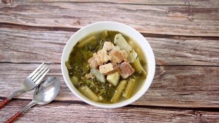 Chinese vegetables stew, mixture of white radish, Cantonese vegetable and pork belly, traditional Chinese food