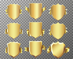 Gold banner ribbons. Retro vintage golden badges and labels collection. Festive colorful tag design award of gift illustration collection