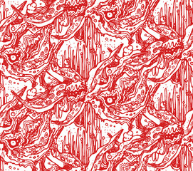 Seamless texture with a beautiful graphic doodle drawing. Abstract composition with tentacles. Background repeated. 