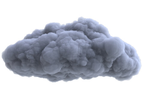 Realistic cartoon overcast rain cloud isolated on white background. Digital graphic element. Beautiful natural phenomenon. 3d render illustration.