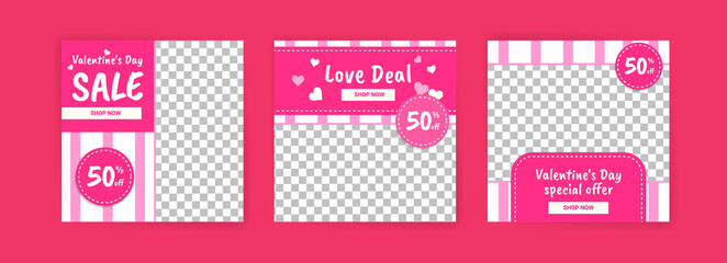 Social media post templates for digital marketing and sales promotion on Valentine's Day. fashion advertising. Offer social media banners. vector photo frame mockup illustration