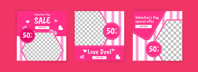 Social media post templates for digital marketing and sales promotion on Valentine's Day. fashion advertising. Offer social media banners. vector photo frame mockup illustration