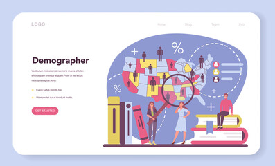 Demographer web banner or landing page. Scientist studying