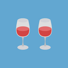 love card with two wine glasses on blue background flat style . stock vector illustration