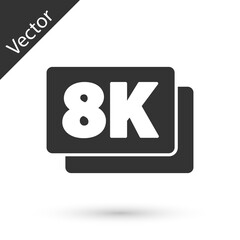 Grey 8k Ultra HD icon isolated on white background. Vector.