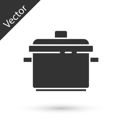 Grey Cooking pot icon isolated on white background. Boil or stew food symbol. Vector.