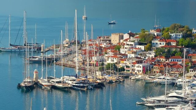 Luxury yachts in Datca harbour at sunny day, Turkey
