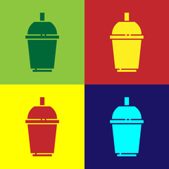 Pop art Coffee cup to go icon isolated on color background. Vector.