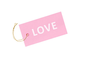 Pink tag label with Love text