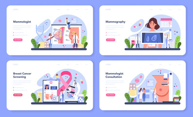 Mammologist web banner or landing page set. Consultation with doctor