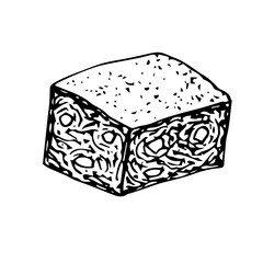Chocolate brownie, vector illustration, hand drawn sketch